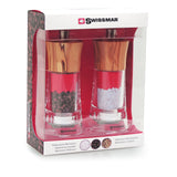 Swissmar Salt and Pepper Mill Set - Clear Acrylic with Olive Wood Top, 6"