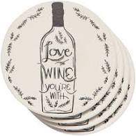 Now Designs Soak Up, "Love the Wine" Round Coaster, Set of 4