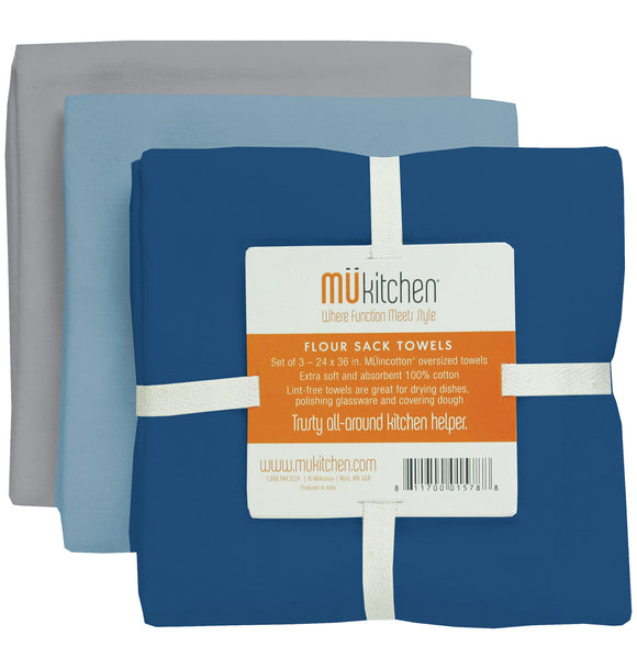 MUkitchen Flour Sack Towels, Set of 3, Harbor