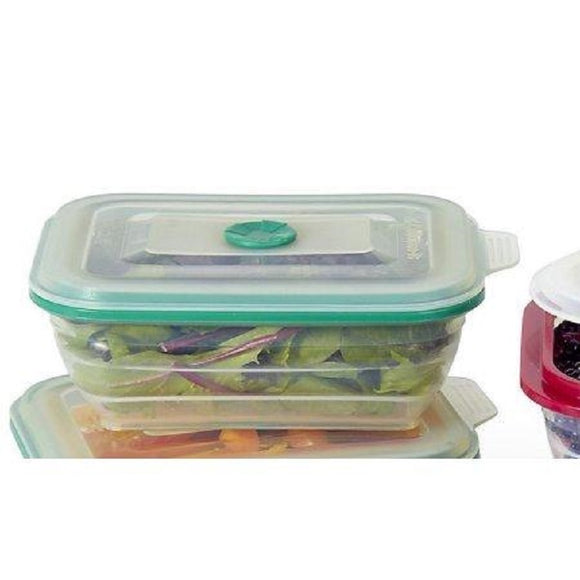 Collapse-It Rectangle, 3 Cup Storage Container-Green Rim