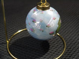 Hand Painted Christmas Ball Ornament With Gold Stand Water Lily Design