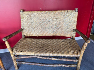 Antique "Old Hickory" Lodge Settee, woven seat & back. 46" x 35" x 22"