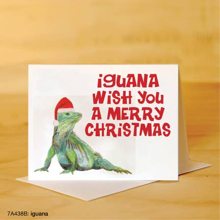 Printed Canvas Greeting Card- Iguana Wish You a Merry Christmas
