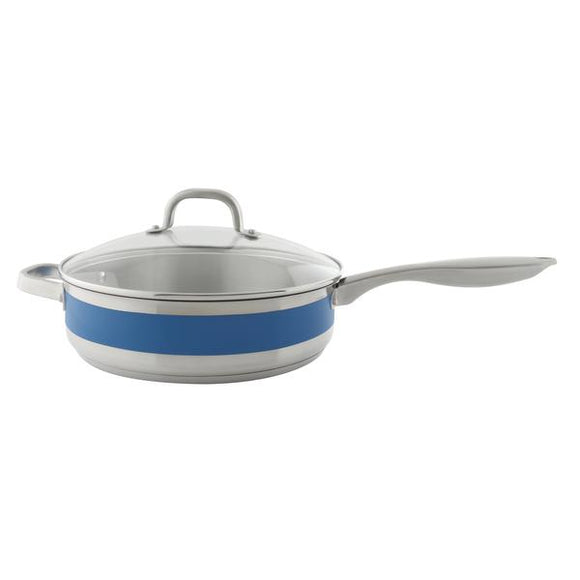 Chantal Stripes Stainless Steel Saute Skillet with Glass Lid - Blue Cove, 5 Qt.