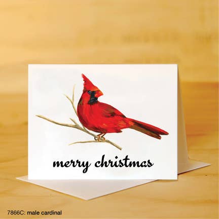 Printed Canvas Greeting Card- Red Cardinal w/ Merry Christmas