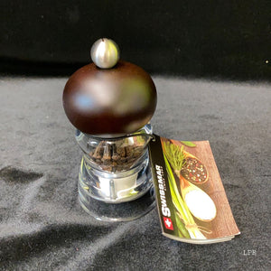 Swissmar Andrea Pepper Mill - Clear acrylic with chocolate wood top, 4"