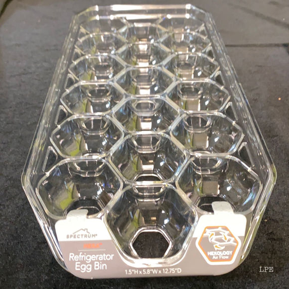Spectrum HEXA Refrigerator Egg Bin, holds 18 eggs, clear plastic, 13