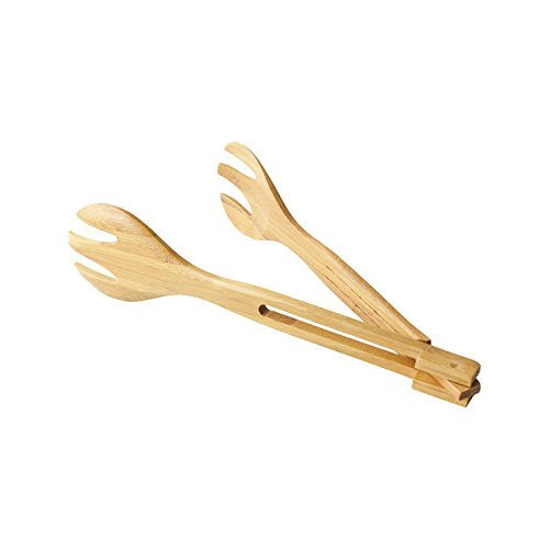 1 Bamboo Tongs Salad Chef Wooden Serving Utensil Toast Kitchen Eco Friendly
