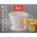 Melitta 1-Cup #2 Porcelain Pour-Over Cone Coffeemaker - White