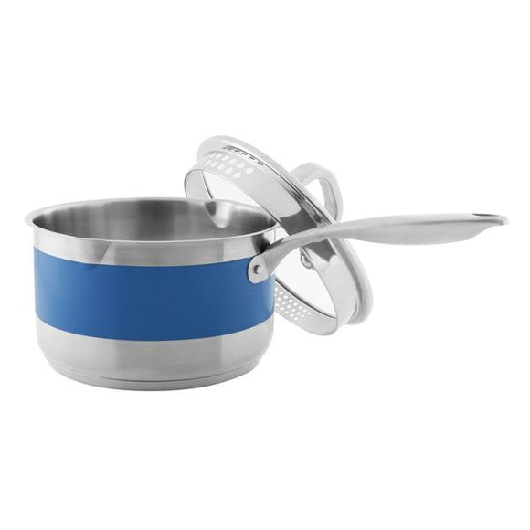 Chantal Stripes Stainless Steel Pouring Saucepan - Blue Cove, 2.5 Qt.