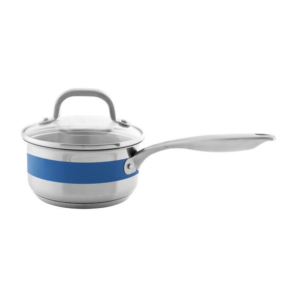 Chantal Stripes Stainless Steel Saucepan with Glass Lid - Blue Cove, 1 Qt.