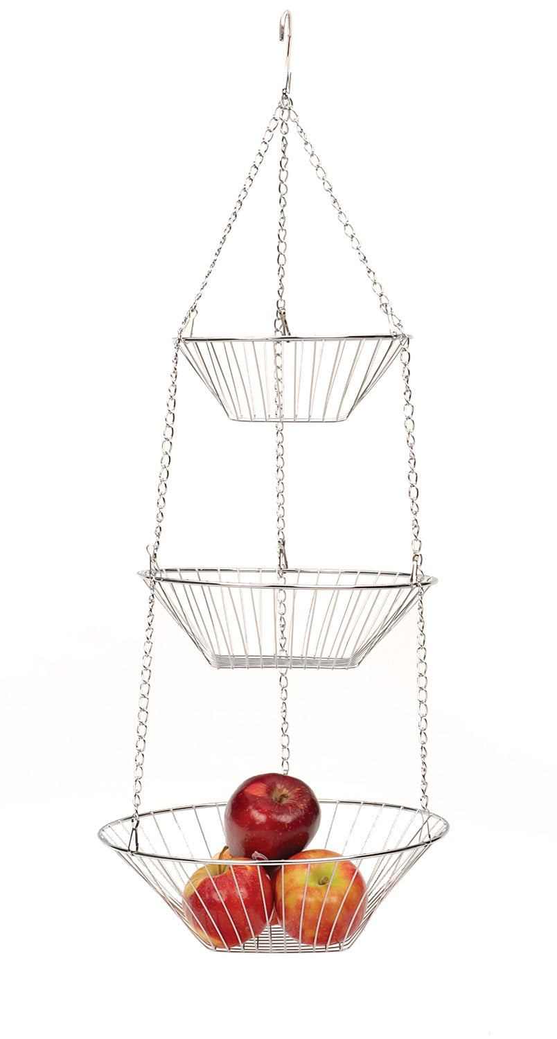 3 tier metal hanging planter R.S.V.P. Classic Kitchen Basics Hanging 3 Tier Basket-Chrome – Lincoln Park Emporium