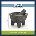 RSVP Authentic Mexican Molcajete, Made of Natural Volcanic Stone, 8.5" Diameter