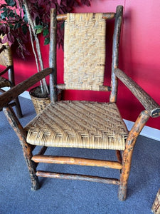Antique "Old Hickory" Lodge Chair w/arms, woven seat and back